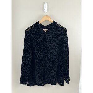 C.L.O.T.H.E.S. Women’s Sz Lg Black Floral Velvet Burnout  Button Up Whimsey Goth